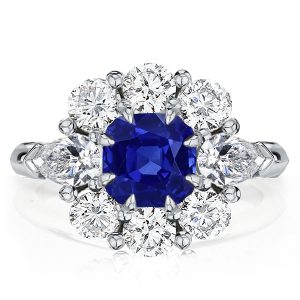 halo engagement rings - Flower Design Cushion Cut Blue Sapphire Engagement Ring, Italo jewelry - Online Catalog