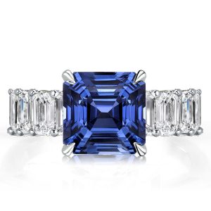 classic engagement rings - Asscher Cut Blue Sapphire Engagement Ring, Italo jewelry - Online Catalog