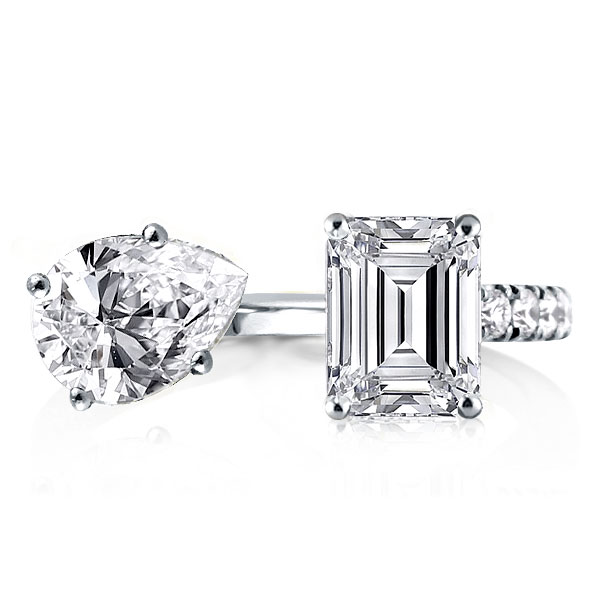 unique engagement rings - Pear & Emerald Cut Twin Ring, Italo jewelry - Online Catalog