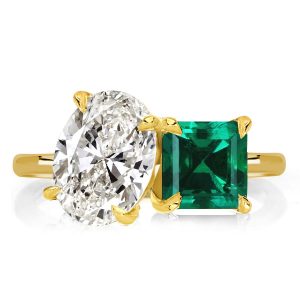 unique engagement rings - Oval & Asscher Cut Emerald Engagement Ring, Italo jewelry - Online Catalog