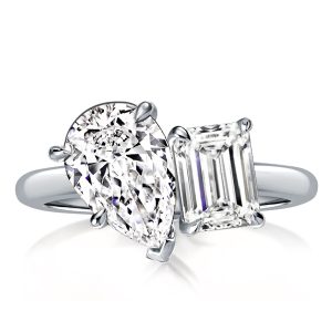 unique engagement rings - Pear & Emerald Cut Twin Engagement Ring, Italo jewelry - Online Catalog