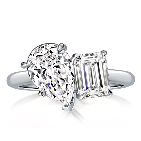unique engagement rings - Pear & Emerald Cut Twin Engagement Ring, Italo jewelry - Online Catalog