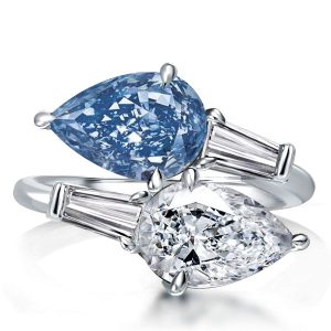 Unique rings - Pear Cut Twin Stone Blue Topaz Ring Unique Engagement Ring, Italo jewelry - Online Catalog