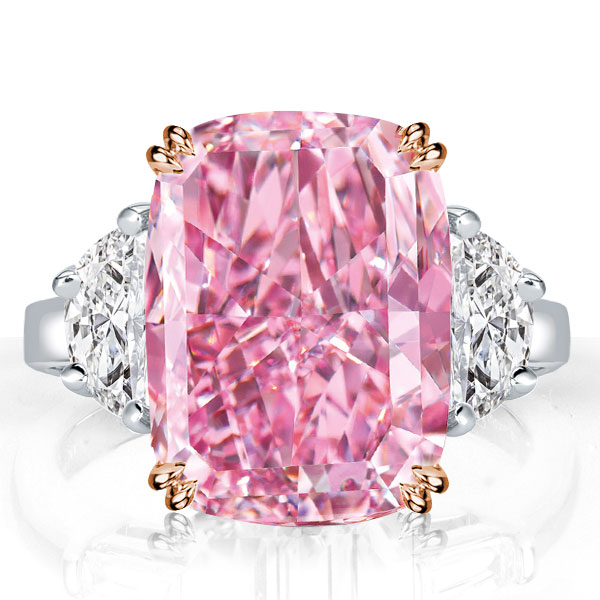 three stone engagement rings - Three Stone Cushion Created Pink Sapphire Engagement Ring, Italo jewelry - Online Catalog