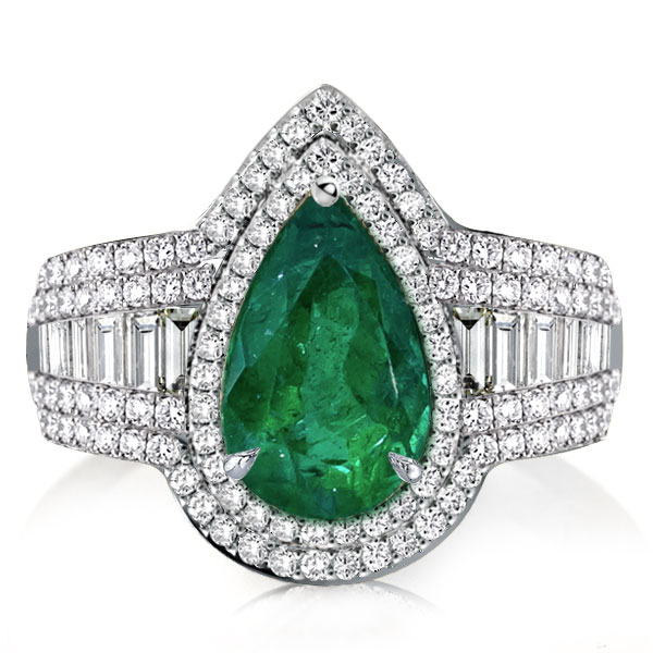 halo engagement rings - Halo Pear Cut Emerald Green Engagement Ring, Italo jewelry - Online Catalog