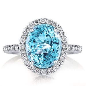classic engagement rings - Halo Oval Cut Created Aquamarine Engagement Ring, Italo jewelry - Online Catalog