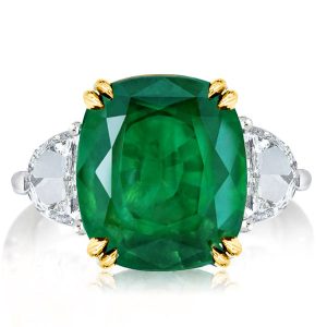 Three stone rings - Three Stone Cushion Cut Created Emerald Engagement Ring, Three stone rings, Italo jewelry - Online Catalog