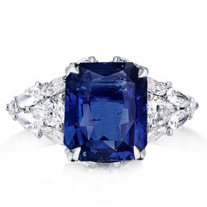 unique engagement rings - Italo Blue Sapphire Ring 3 Stone Ring Radiant Cut Engagement Ring, Italo jewelry - Online Catalog