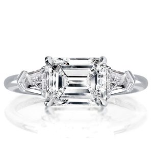 Three stone engagement Rings - Sterling SIlver Ring East West Emerald Cut Engagement Ring For Women, Italo jewelry - Online Catalog