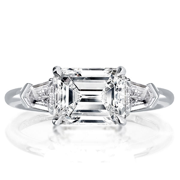 Three stone engagement Rings - Sterling SIlver Ring East West Emerald Cut Engagement Ring For Women, Italo jewelry - Online Catalog