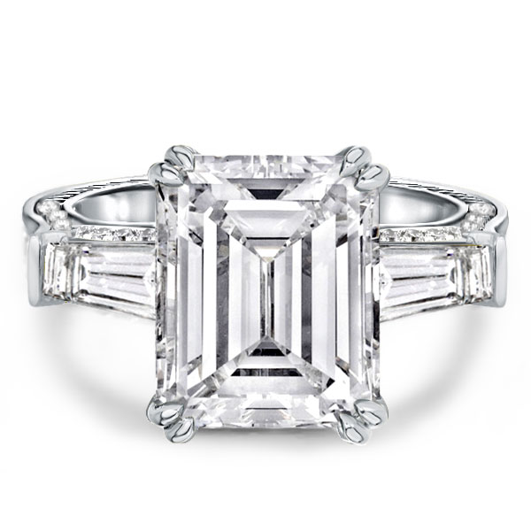 Unique engagement Rings - Filigrain Double Prong Three Stone Emerald Engagement Ring, Italo jewelry - Online Catalog
