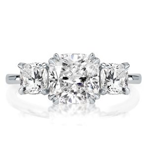 Three stone rings - Double Prong Three Stone White Cushion Cut Engagement Ring, Three stone rings, Italo jewelry - Online Catalog