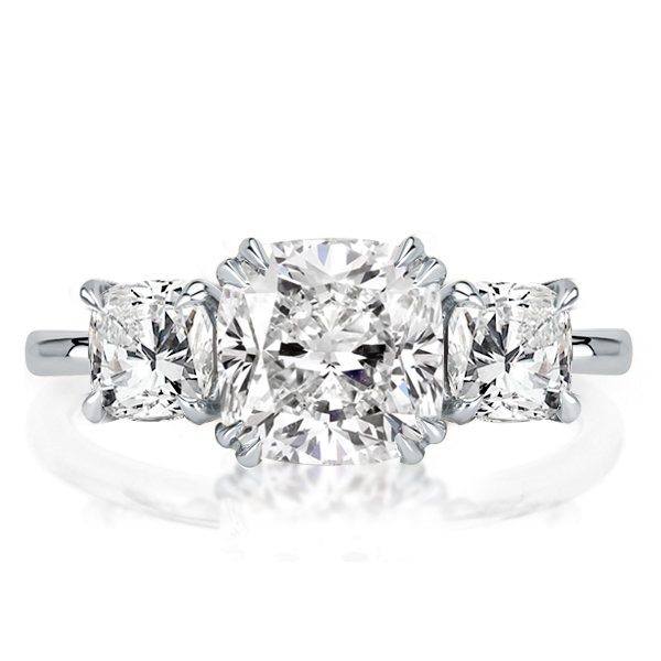 three stone engagement rings - Double Prong Three Stone White Cushion Cut Engagement Ring, Italo jewelry - Online Catalog