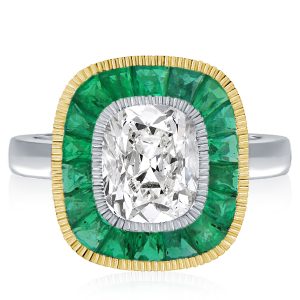 Unique engagement Rings - Two Tone Milgrain Halo Cushion Cut Engagement Ring, Italo jewelry - Online Catalog