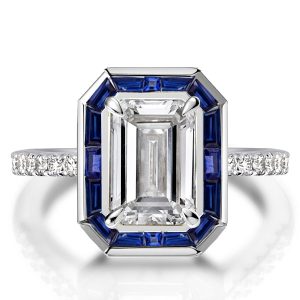 halo engagement rings - Halo Emerald Cut Engagement Ring In Sterling Silver, Italo jewelry - Online Catalog