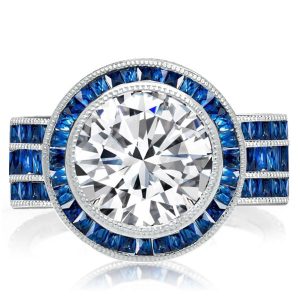 halo engagement rings - Milgrain Halo Round Cut White Sapphire Engagement Ring, Italo jewelry - Online Catalog