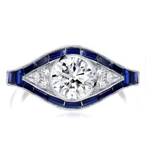 unique engagement rings - Italo Blue Ring Bezel Set Milgrain Vintage Engagement Ring, Italo jewelry - Online Catalog