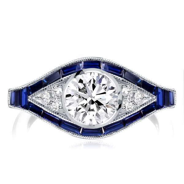 unique engagement rings - Italo Blue Ring Bezel Set Milgrain Vintage Engagement Ring, Italo jewelry - Online Catalog