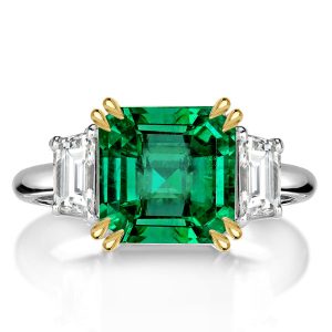 Three stone rings - Double Prong Three Stone Asscher Cut Emerald Engagement Ring, Three stone rings, Italo jewelry - Online Catalog