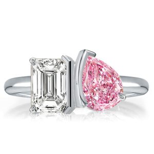 unique engagement rings - Pear & Emerald Twin Stone Engagement Ring, Italo jewelry - Online Catalog