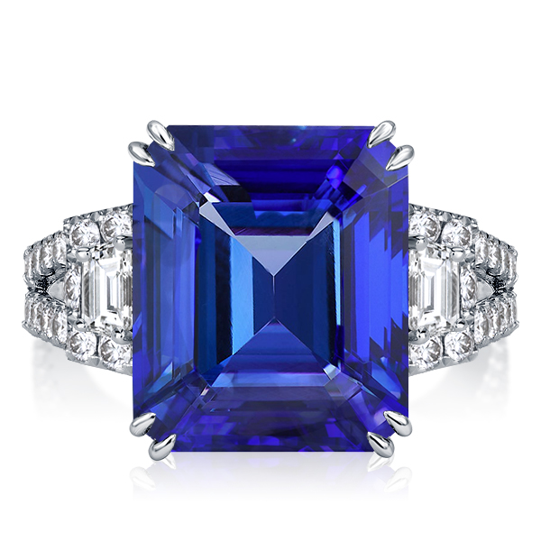 Three stone rings - Emerald Cut Blue Sapphire Three Stone Engagement Ring For Women, Three stone rings, Italo jewelry - Online Catalog