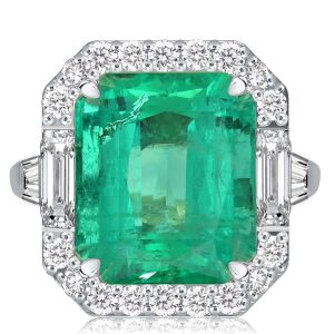 halo engagement rings - Halo Three Stone Emerald Cut Emerald Green Engagement Ring, Italo jewelry - Online Catalog