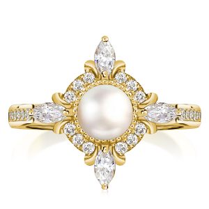 halo engagement rings - Pearl Engagement Ring Halo Engagement Ring Sterling Silver Ring, Italo jewelry - Online Catalog