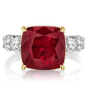 classic engagement rings - Two Tone Cushion & Heart Cut Garnet Engagement Ring, Italo jewelry - Online Catalog