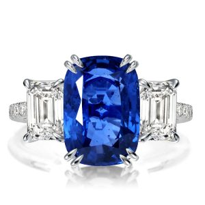 Three stone rings - Three Stone Cushion Cut Blue Sapphire Engagement Ring For Women, Three stone rings, Italo jewelry - Online Catalog
