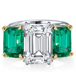 Three stone rings - Two Tone Three Stone Emerald Cut Engagement Ring For Women, Three stone rings, Italo jewelry - Online Catalog