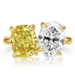Unique engagement Rings - Twin Stone Cushion & Oval Cut Yellow Topaz Engagement Ring, Italo jewelry - Online Catalog