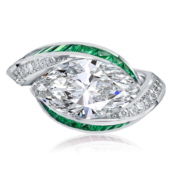 Unique rings - Italo Emerald Ring Marquise Cut Vintage Engagement Ring Affordable, Italo jewelry - Online Catalog