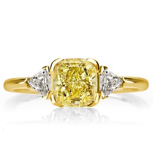 three stone engagement rings - Golden Three Stone Cushion Cut Yellow Topaz Engagement Ring, Italo jewelry - Online Catalog