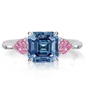 three stone engagement rings - Three Stone Asscher & Heart Cut Blue Topaz Engagement Ring, Italo jewelry - Online Catalog