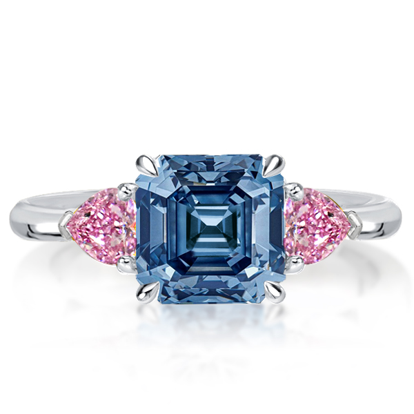 Three stone rings - Three Stone Asscher & Heart Cut Blue Topaz Engagement Ring, Three stone rings, Italo jewelry - Online Catalog
