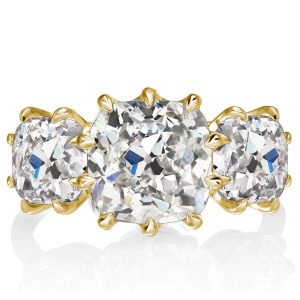 three stone engagement rings - Golden Three Stone Cushion Cut Engagement Ring Promise Ring, Italo jewelry - Online Catalog