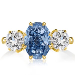 three stone engagement rings - Italo Golden Three Stone Oval Cut Blue Topaz Engagement Ring, Italo jewelry - Online Catalog
