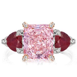Three stone rings - Italo Two Tone Three Stone Radiant Cut Pink Engagement Ring, Three stone rings, Italo jewelry - Online Catalog