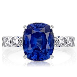 Halo Engagement Rings - Italo Two Tone Cushion Cut Blue Sapphire Engagement Ring, Italo jewelry - Online Catalog