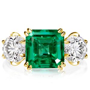 Three stone engagement Rings - Golden Three Stone Asscher Cut Emerald Engagement Ring, Italo jewelry - Online Catalog