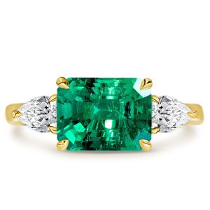 Three stone engagement Rings - Three Stone East West Emerald & Pear Cut Emerald Engagement Ring, Italo jewelry - Online Catalog