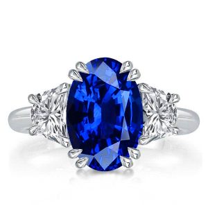 Three stone rings - Italo Three Stone Oval Cut Blue Sapphire Engagement Ring, Three stone rings, Italo jewelry - Online Catalog
