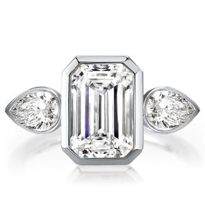 Three stone rings - Italo Three Stone Emerald Cut White Sapphire Engagement Ring, Three stone rings, Italo jewelry - Online Catalog