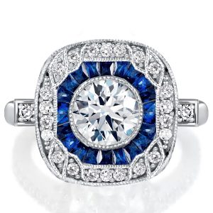 halo engagement rings - Art Deco Milgrain Halo Engagement Ring Blue Sapphire Engagement Ring, Italo jewelry - Online Catalog