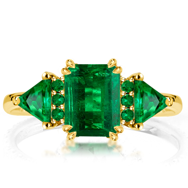 three stone engagement rings - Italo Golden Three Stone Emerald Cut Emerald Engagement Ring, Italo jewelry - Online Catalog
