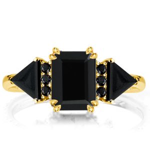 unique engagement rings - Three Stone Black Ring Emerald Cut Engagement Ring, Italo jewelry - Online Catalog