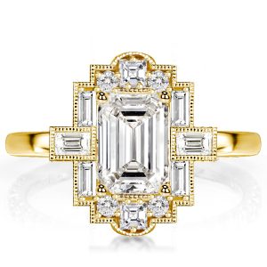 unique engagement rings - Milgrain Vintage Engagement Ring Emerald Cut Engagement Ring, Italo jewelry - Online Catalog