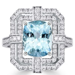 Halo engagement Rings - Italo Double Halo Cushion Cut Aquamarine Engagement Ring, Italo jewelry - Online Catalog