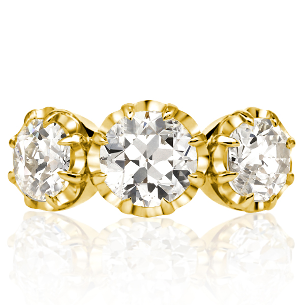 Three stone rings - Italo Golden Three Stone Round Cut Engagement Ring For Women, Three stone rings, Italo jewelry - Online Catalog