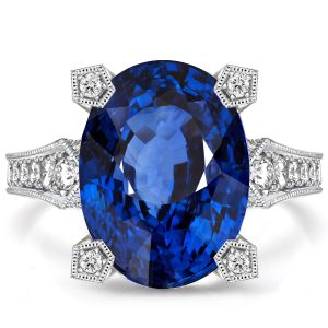 Unique engagement Rings - Milgrain Oval Cut Blue Sapphire Engagement Ring, Italo jewelry - Online Catalog